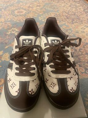 Adidas Originals Brown and White Louis Vuitton Patterned Low-Top Sneakers